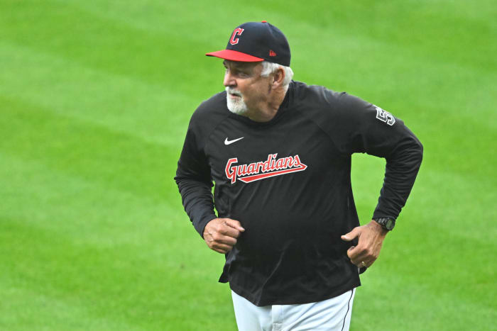 Sep 23, 2023; Cleveland, Ohio, USA; Cleveland Guardians pitching coach Carl Willis (51) runs on the field in the third inning against the Baltimore Orioles at Progressive Field.